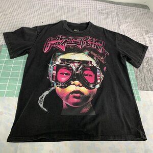 Hell Star Girl With Glasses Print Cotton Cropped T-Shirt Black